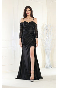 Royal Queen RQ8016 Cold Shoulder High Slit Prom Gown - Dress
