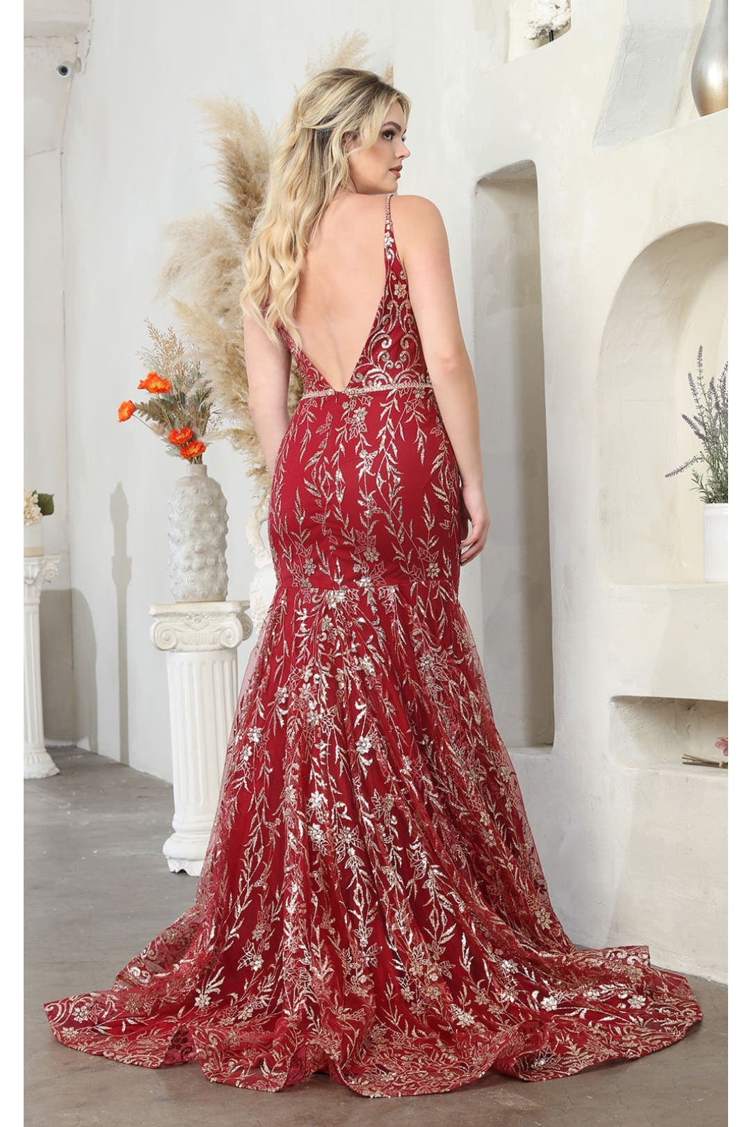 Royal Queen RQ8017 V-upper Back Sheer Sides Gltter Prom Gown - Dress
