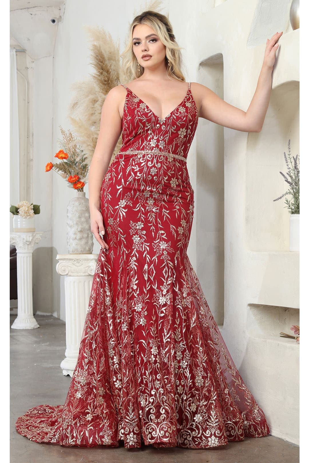 Royal Queen RQ8017 V-upper Back Sheer Sides Gltter Prom Gown - Dress