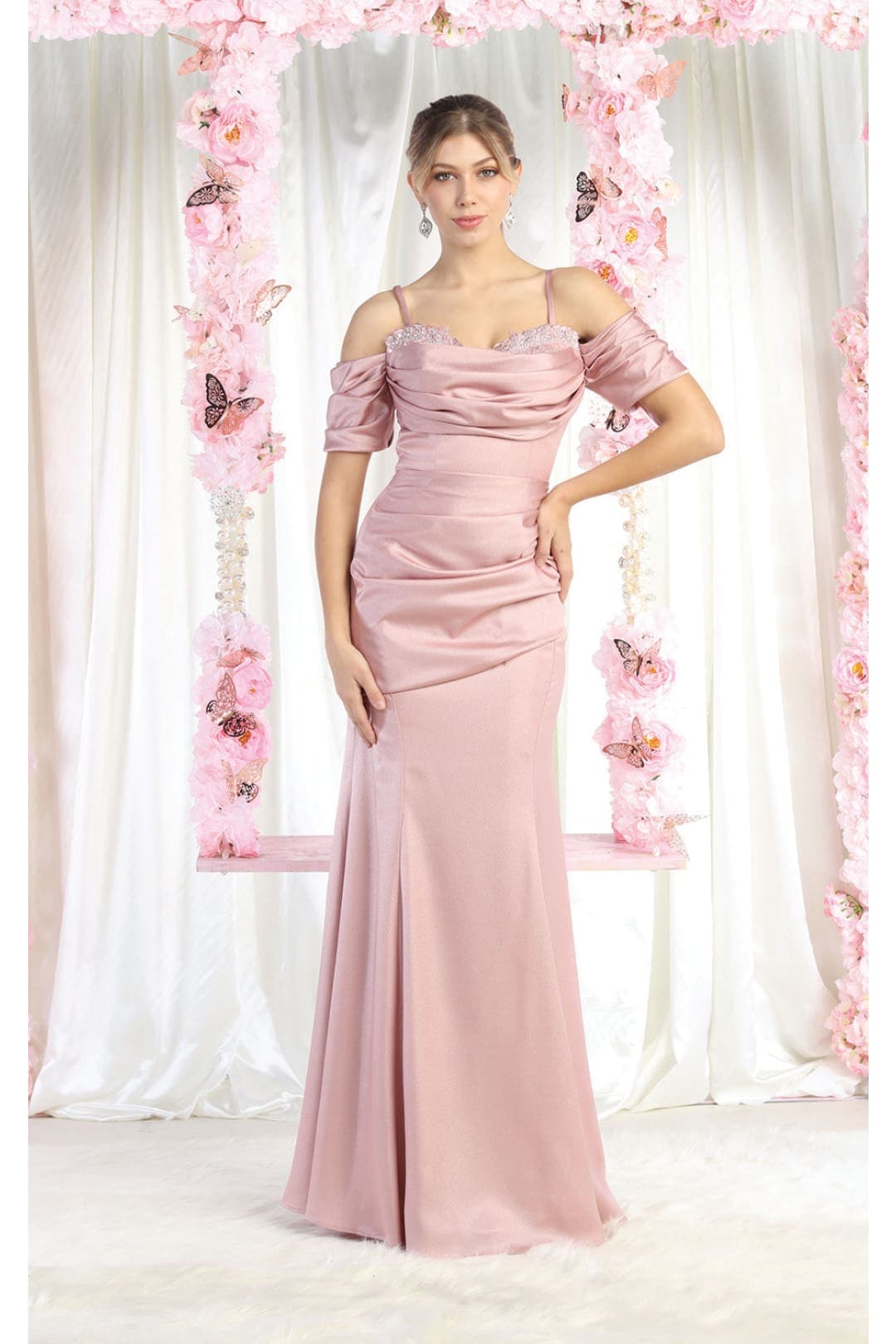 Royal Queen RQ8021 Cold Shoulder Sheath Prom Evening Gown - MAUVE / 4 - Dress