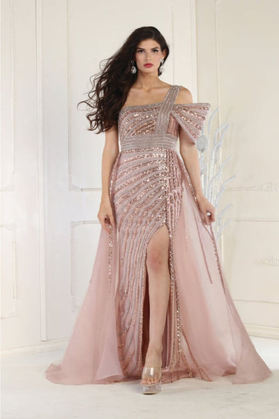 Royal Queen RQ8022 Sequin Asymmetrical A-line Beauty Pageant Dress - ROSE GOLD / 4 - Dress