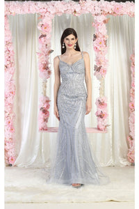 Royal Queen RQ8023 Embellished Red Carpet Gown - DUSTY BLUE / 4 - Dress