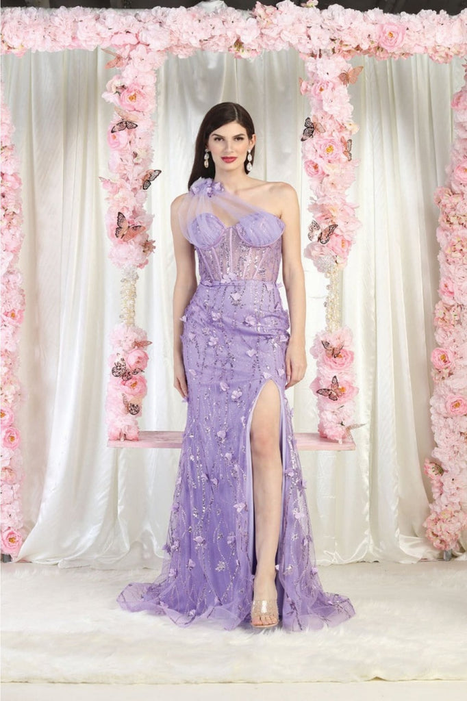 Royal Queen RQ8027 Illusion One Shoulder Embellished Evening Gown - Dress