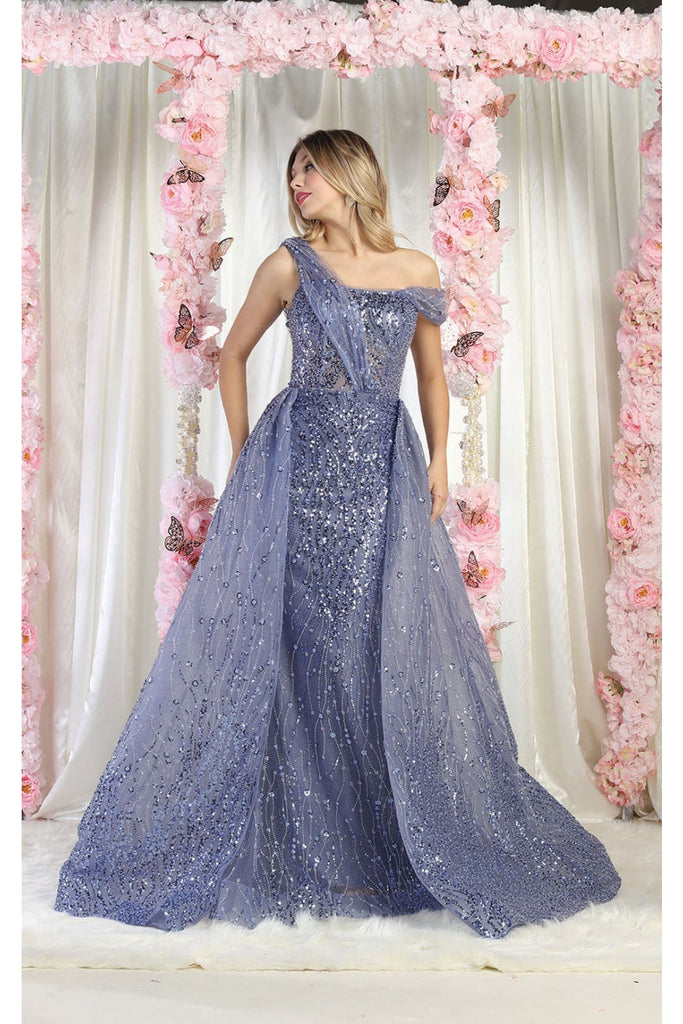 Royal Queen RQ8029 Convertible Special Occasion Gown - DUSTY BLUE / 4 - Dress
