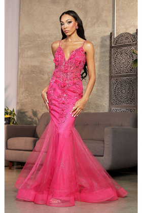 Royal Queen RQ8030 Embellished Mermaid 3D Floral Applique Prom Dress