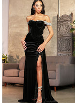 Black Christmas & Holiday Dress in Velvet  by Royal Queen RQ8033