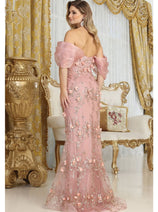 Royal Queen RQ8037 Off Shoulder 3D Floral Applique Red Carpet Dress