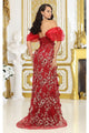 Royal Queen RQ8037 Off Shoulder 3D Floral Applique Red Carpet Dress - Dress