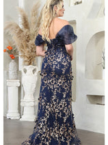 Royal Queen RQ8037 Off Shoulder 3D Floral Applique Red Carpet Dress