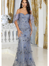 Royal Queen RQ8037 Off Shoulder 3D Floral Applique Red Carpet Dress