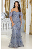 Royal Queen RQ8037 Off Shoulder 3D Floral Applique Red Carpet Dress - DUSTY BLUE / 4 - Dress