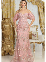 Royal Queen RQ8037 Off Shoulder 3D Floral Applique Red Carpet Dress