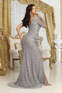 Royal Queen RQ8038 Fitted Beaded High Slit Formal Long Prom Dress - Dress