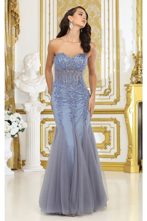 Royal Queen RQ8041 Strapless Embellished Corset Special Occasion Gown - Dress