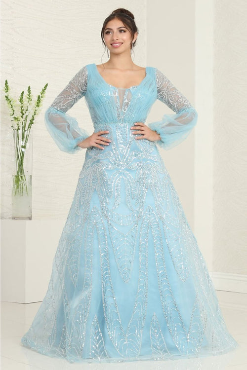 Royal Queen RQ8042 Ruched Bust Dusty Blue Mother of the Bride Gown - DUSTY BLUE / 6 - Dress