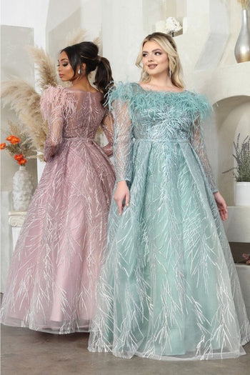 Royal Queen RQ8044 A-Line Rhinestone Leafy Pattern MOB Gown - Dress