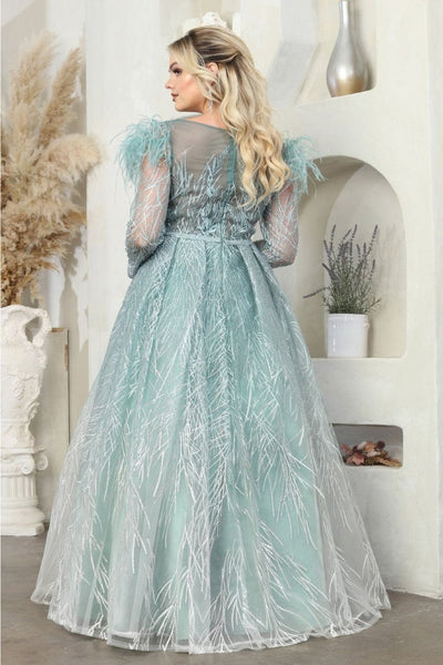 Royal Queen RQ8044 A-Line Rhinestone Leafy Pattern MOB Gown - Dress