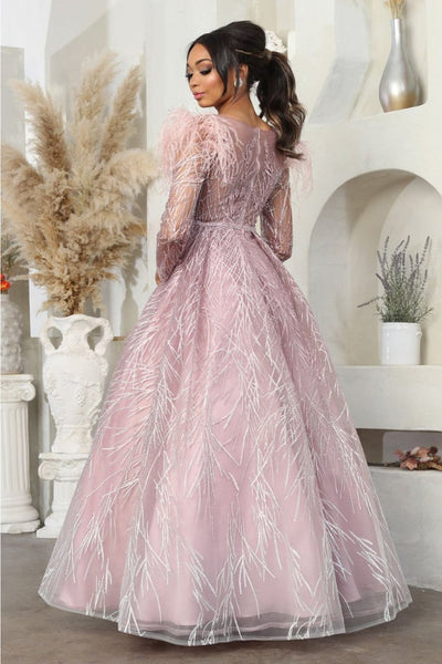 Royal Queen RQ8044 A-Line Rhinestone Leafy Pattern MOB Gown - Dress