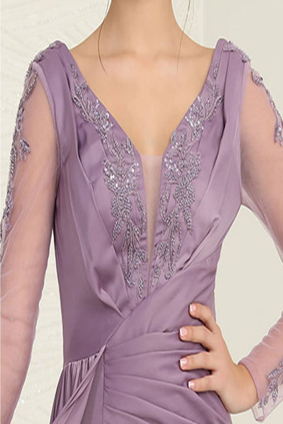 Royal Queen RQ8045 Plunging V-Neck High Slit Satin Long MOB Gown - Dress