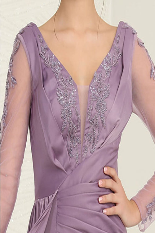 Royal Queen RQ8045 Plunging V-Neck High Slit Satin Long MOB Gown - Dress