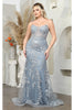 Royal Queen RQ8046 Sheer Corset Top Embroidered Prom Evening Gown - DUSTY BLUE / 4 - Dress