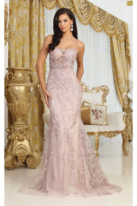 Royal Queen RQ8046 Sheer Corset Top Embroidered Prom Evening Gown - MAUVE / 4 - Dress