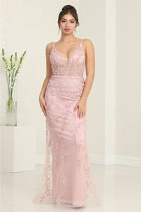 Royal Queen RQ8047 Floral Embroidery Sheath Prom Evening Dress - DUSTY ROSE / 4 - Dress