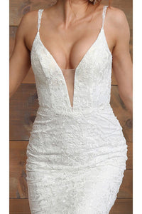 Royal Queen RQ8048 Illusion V-neck Lace Applique Ivory Wedding Dress - Dress