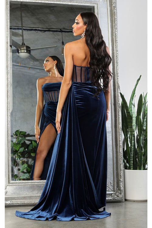 Royal Queen RQ8049 Strapless Velvet Sheer Bodice Prom Long Gown - Dress