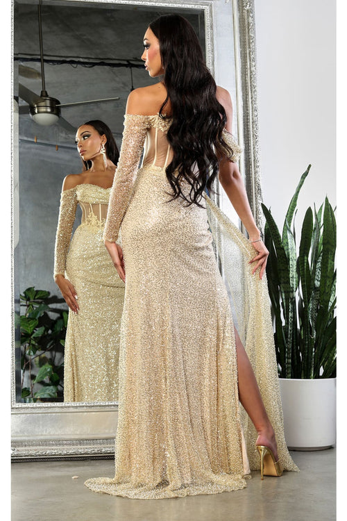 Royal Queen RQ8050 One Sleeve Corset Bone Special Occasion Gown - Dress