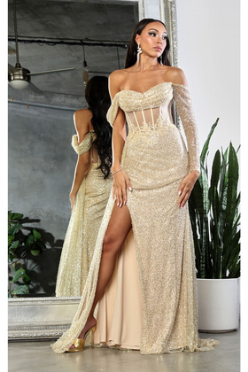 Royal Queen RQ8050 One Sleeve Corset Bone Special Occasion Gown