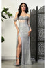 Royal Queen RQ8050 One Sleeve Corset Bone Special Occasion Gown - SILVER / 4 - Dress