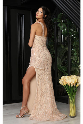 Royal Queen RQ8052 One Shoulder Embellishment Prom Plus Size Gown - Dress