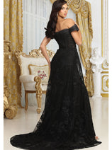 Royal Queen RQ8053 Off Shoulder Lace Applpique Pageant Formal Dress