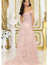 Royal Queen RQ8053 Off Shoulder Lace Applpique Pageant Formal Dress