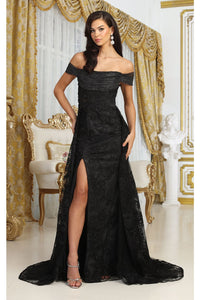 Royal Queen RQ8053 Off Shoulder Lace Applpique Pageant Formal Dress - BLACK / 4 - Dress