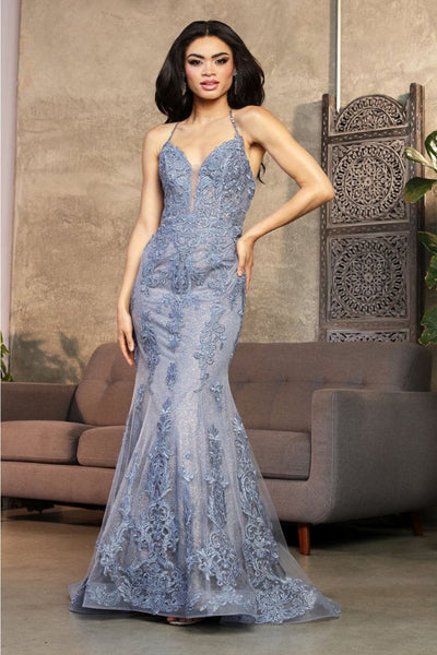 Royal Queen RQ8054 Sleeveless Glitter Mermaid Gala Gown - DUSTY BLUE / 4 - Dress