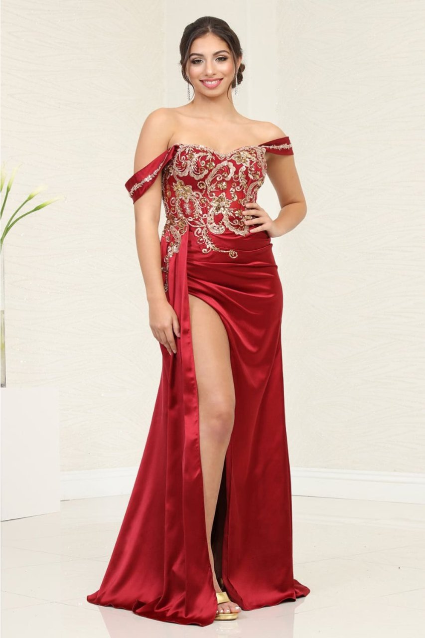 Royal Queen RQ8055 Off-Shoulder Cap Sleeve Gown| Formal Dress Shops