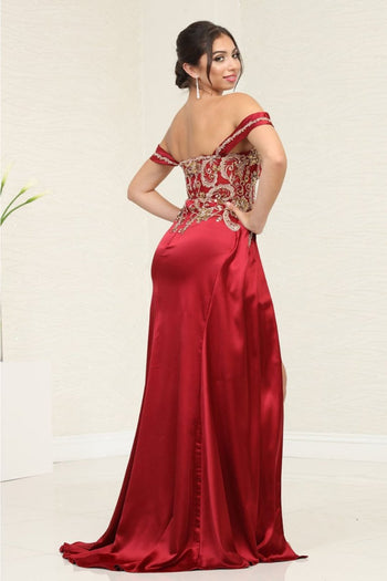 Royal Queen RQ8055 Off-Shoulder Cap Sleeve Beaded Pageant Gown - Dress