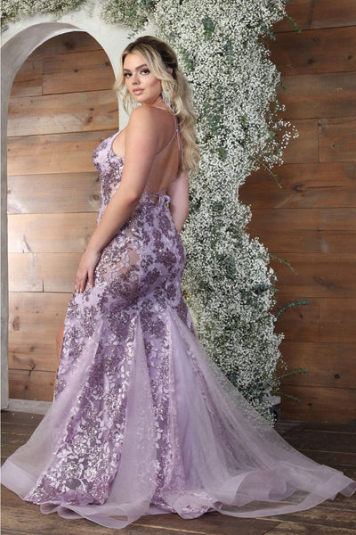 Royal Queen RQ8056 High Slit Sequin Floral Mermaid Prom Evening Dress - Dress