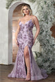 Royal Queen RQ8056 High Slit Sequin Floral Mermaid Prom Evening Dress - LILAC / 4 - Dress