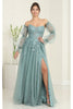 Royal Queen RQ8060 Strapless Puffy Detachable Sleeves A-line Sage Gown - SAGE / 4 - Dress