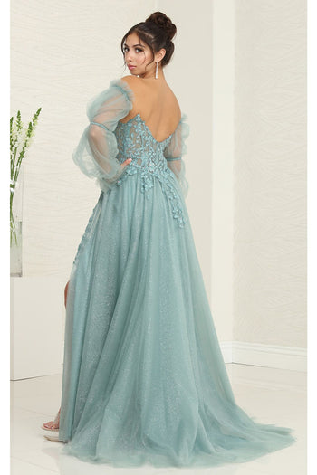 Royal Queen RQ8060 Strapless Puffy Detachable Sleeves A-line Sage Gown - Dress