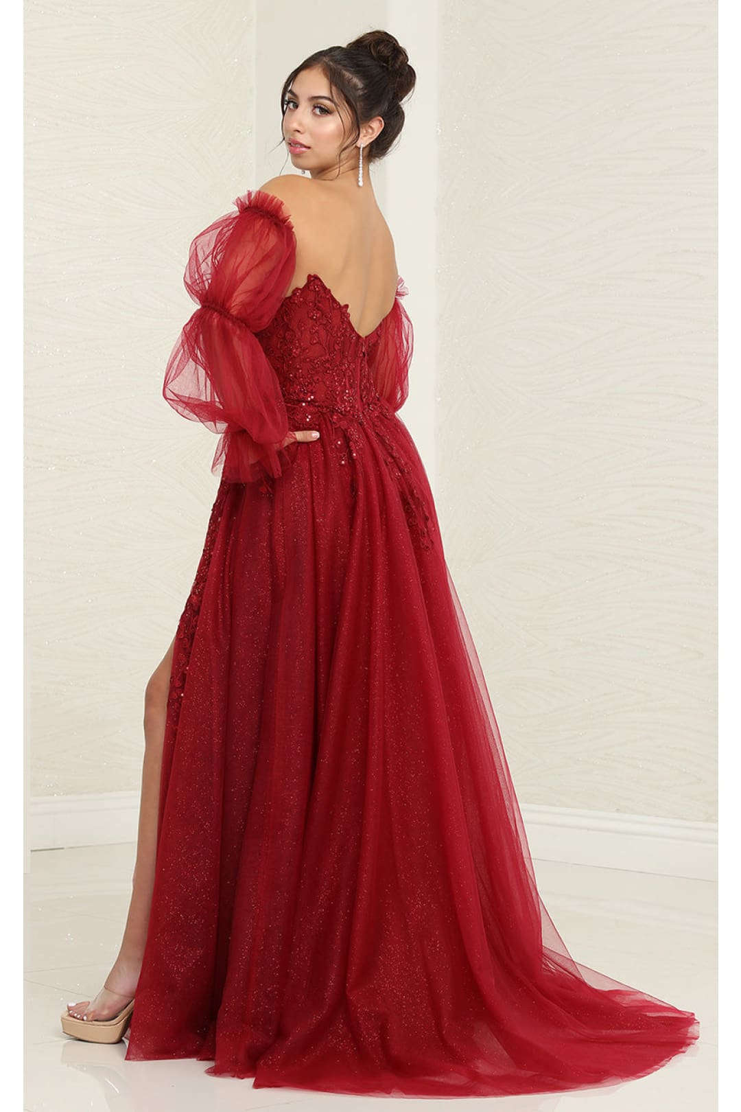 Royal Queen RQ8060 Strapless Puffy Detachable Sleeves A-line Sage Gown - Dress