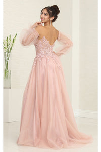 Royal Queen RQ8060 Strapless Puffy Detachable Sleeves A-line Sage Gown - Dress