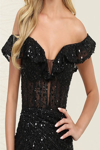 Royal Queen RQ8065 Off-Shoulder Ruffle Corset Bodice Evening Gown - Dress