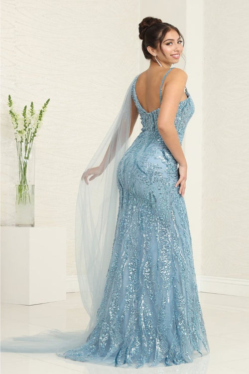 Royal Queen RQ8066 Plunging V-Neck Beaded Evening Sequin Dress - Dress