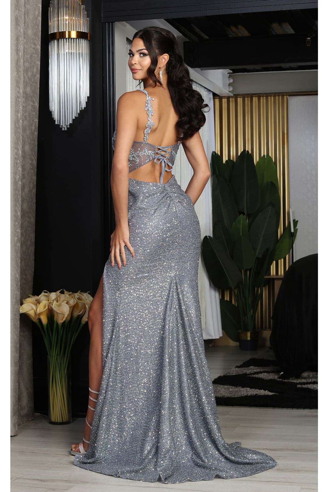 Royal Queen RQ8067 Cut Out Back Slit Sheer Bodice Formal Prom Dress - Dress