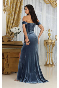 Royal Queen RQ8069 Off Shoulder Velvet Slit Prom Sexy Long Dress - Dress