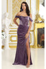 Royal Queen RQ8069 Off Shoulder Velvet Slit Prom Sexy Long Dress - VICTORIAN LILAC / 2 - Dress